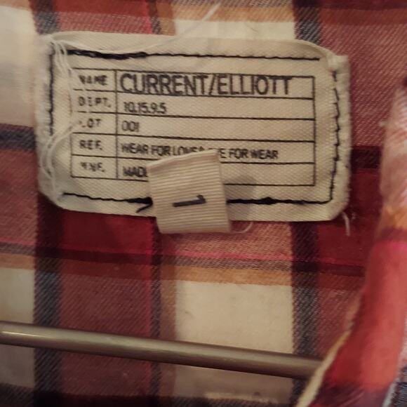 Current Elliot Button Up Plaid Shirt Size 1 Small Cropped Long Sleeve - Picture 7 of 8